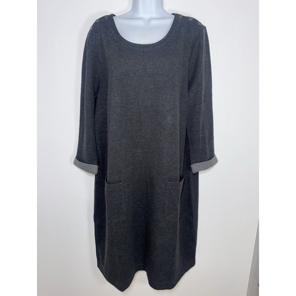 J. Jill Shift Dress Gray 3/4 Sleeve Cotton Blend Pockets Button Detail Women XL